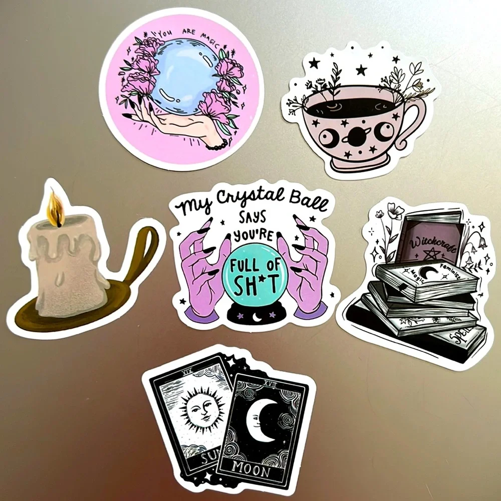 Set of 6 Witchy, Tarot & Crystal Waterproof Stickers
